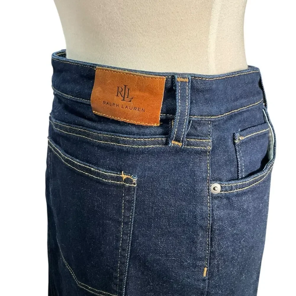 Lauren Ralph Lauren Denim Pencil Skirt Dark Wash Stretch Midi Classic Size 16